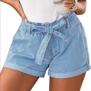 Denim paper bag shorts